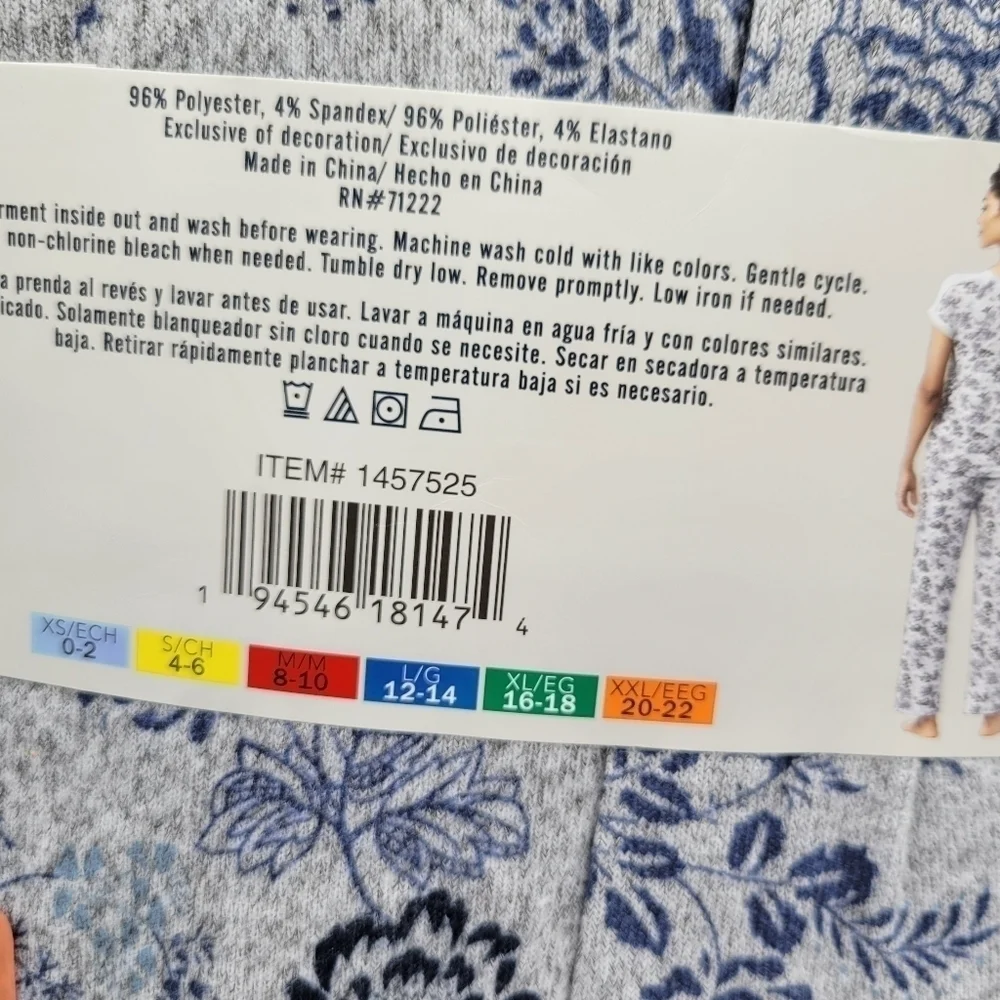 Lucky Brand Mini Denim Floral 4 Piece Pajama Set Blue Grey XXL